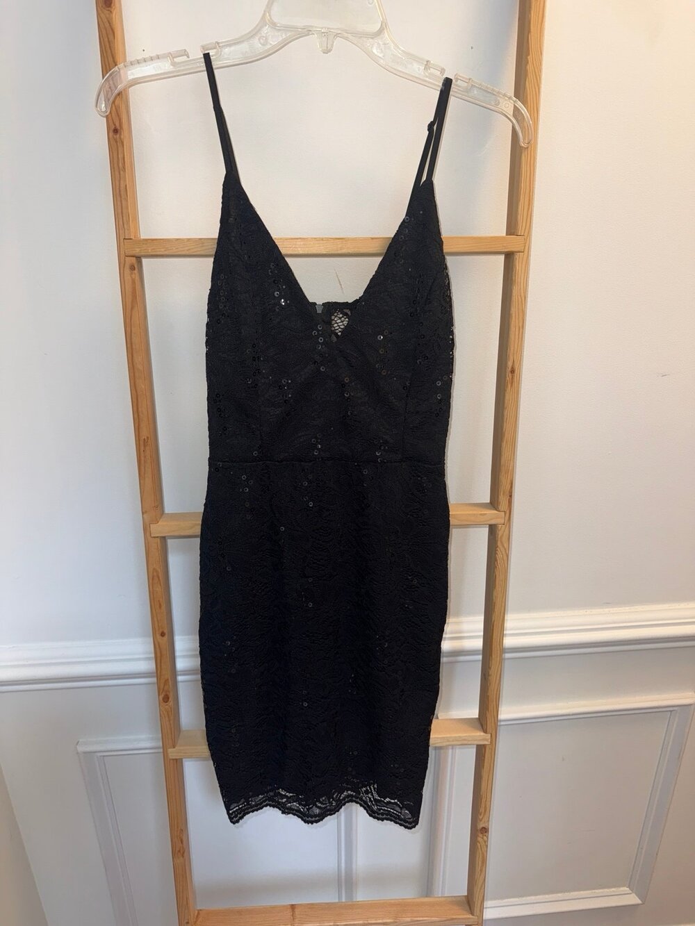 New Charlotte Russe Black Lace Sequin Spaghetti Strap Mini Dress